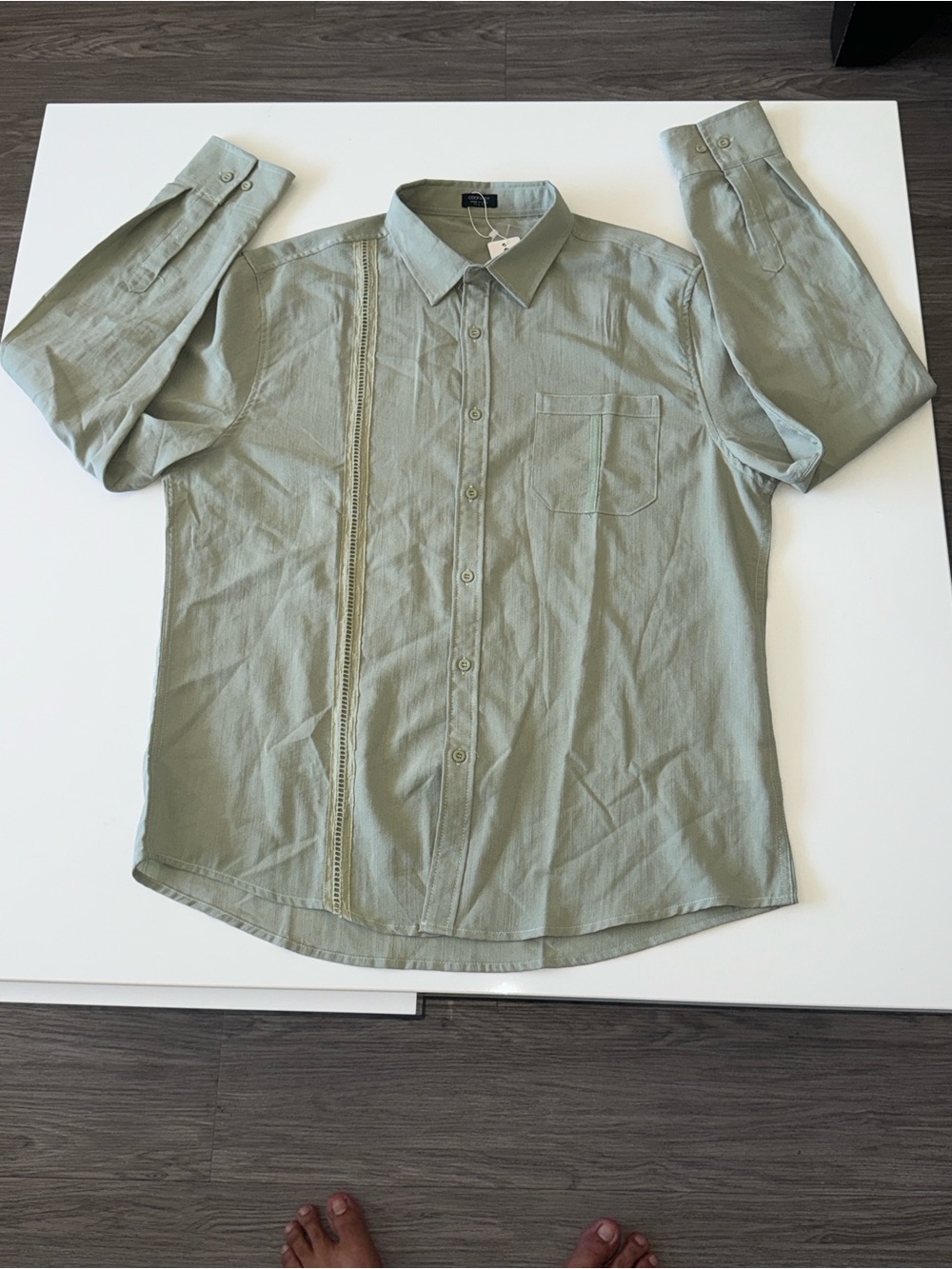 COOFANDY Men's Light Sage Green Long-Sleeve Button-Down Shirt